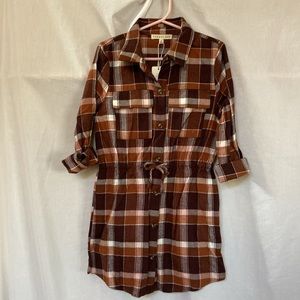 🎉 3 For $ 20 COPPER KEY GIRLS Button Front Plaid Dress Size 6 Long Sleeve NWT